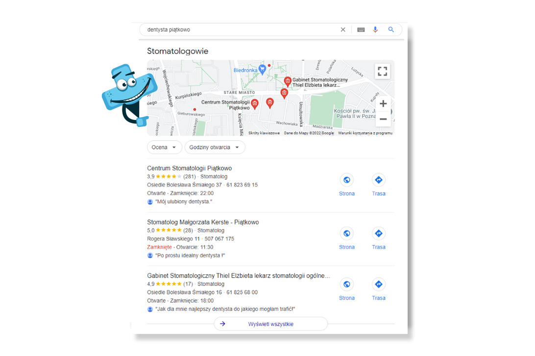Poszczególne opinie firm widoczne są przy wizytówkach w Mapach Google.