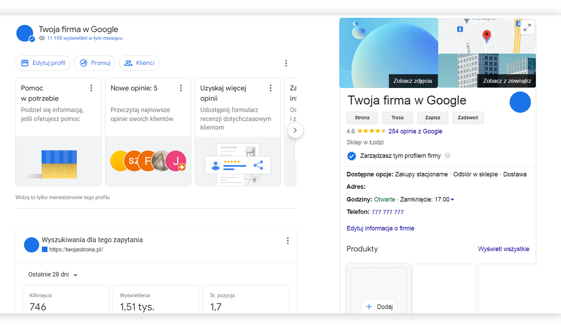 Twoja firma w Google - wygląd wizytówki