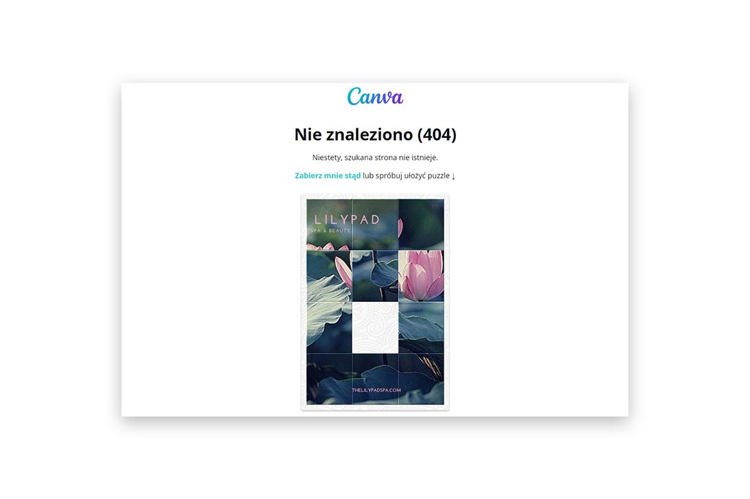 Komunikat 404 z układanką na https://www.canva.com/pl_pl/