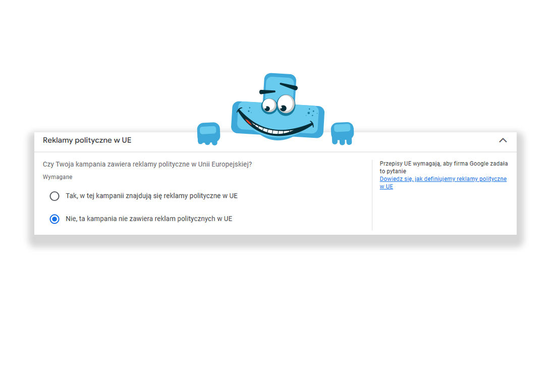 Sekcja panelu Google Ads - Reklamy polityczne w UE