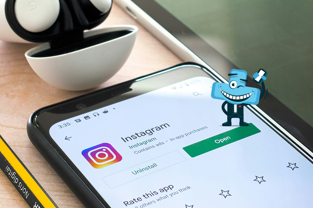 Telefon, na którym wyświetla się ikona aplikacji Instagram