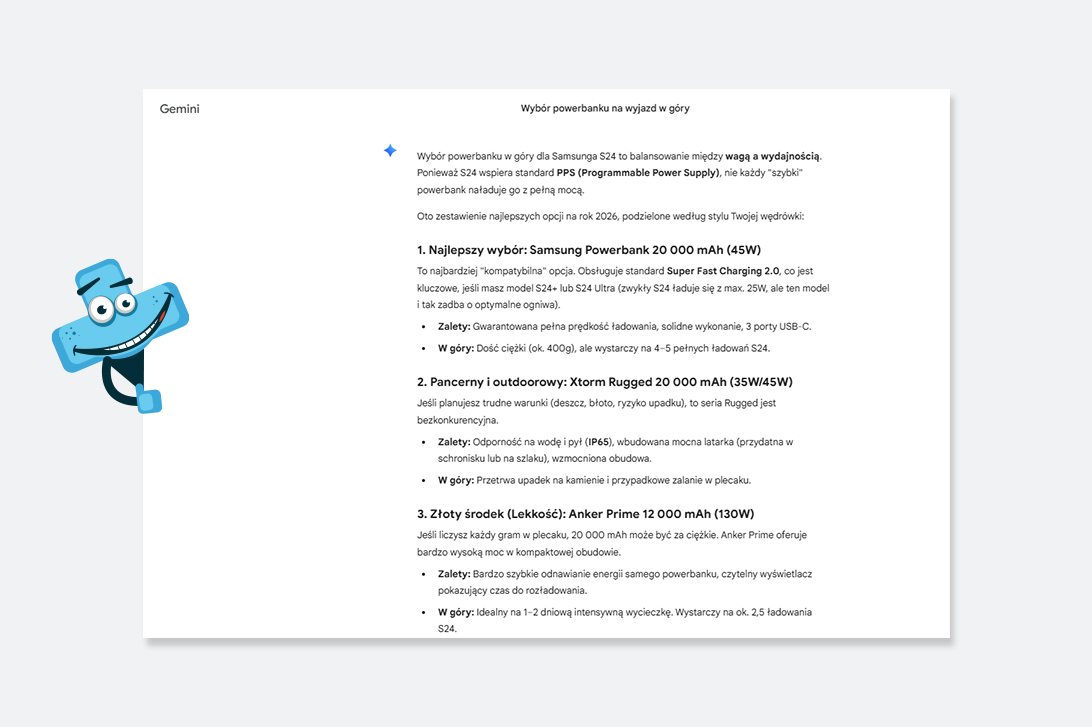 ChatGPT idzie krok dalej – podaje konkretne propozycje i wskazuje, który wybór ma największy sens w danej sytuacji.