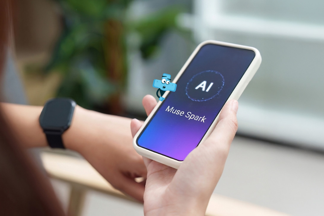 Dłoń trzymająca telefon z włączoną aplikacją Muse Spark